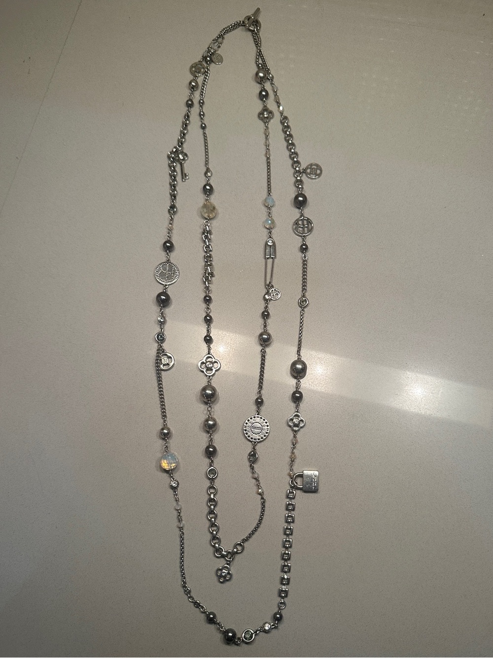 RARE henri bendel Layered Silver-Tone Multi-Chain Necklace with Charm Accents - Picture 6 of 6